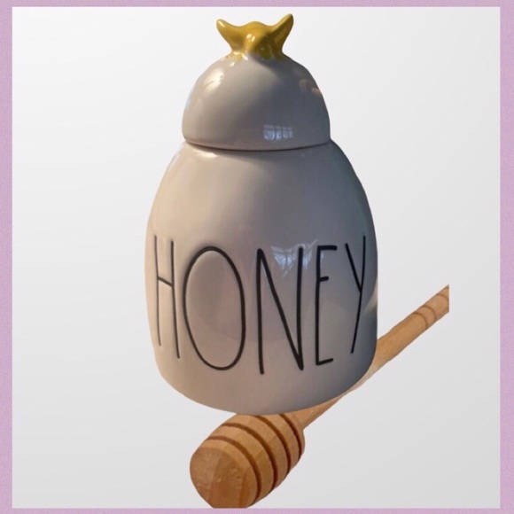 Rae Dunn Other - RAE DUNN “HONEY” HONEY BEE POT WITH WOODEN STIR